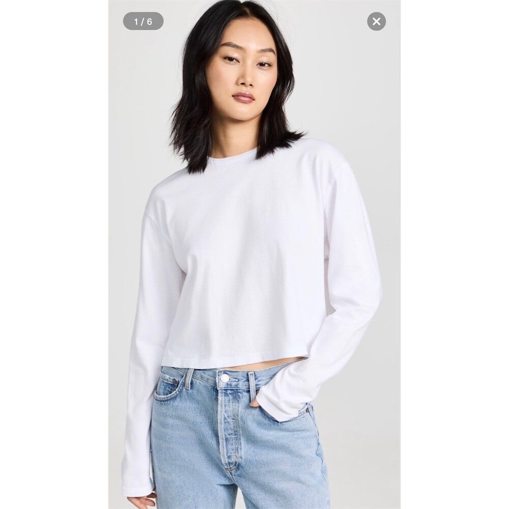 AGOLDE Mason Cropped Boxy Long Sleeve Tee White Organic Cotton Quiet Luxury M